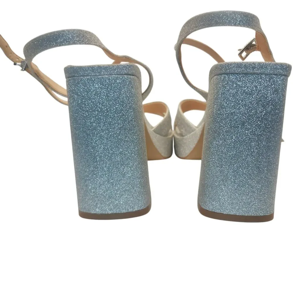 Jewel Badgley Mischka Rainbow Chunky Platforms 9 Silver Glitter JW4628 NWT‎ $129